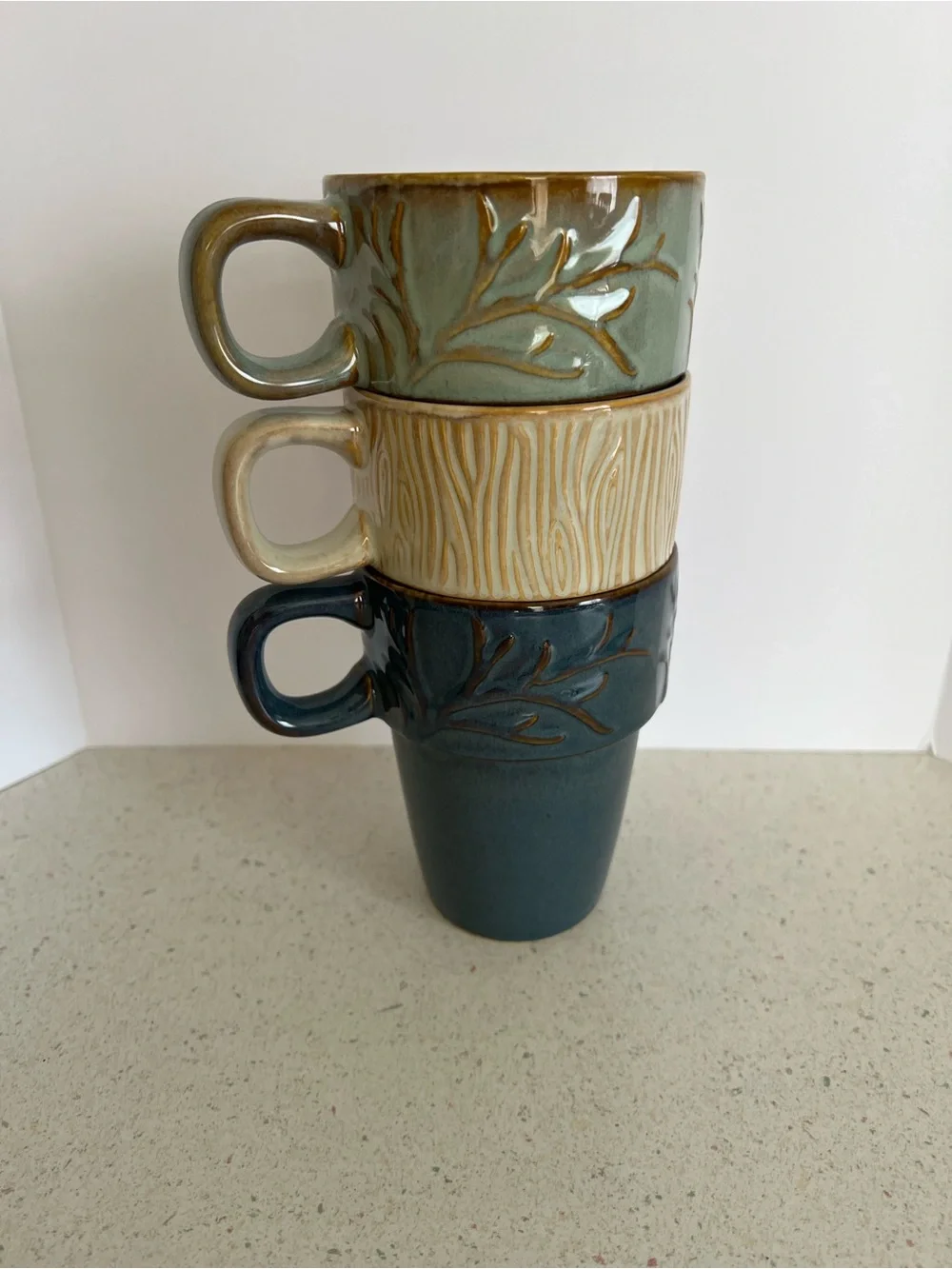 MercAsia Stackable Mugs Set of 3 Ceramic Stoneware Nesting Cups 16oz
